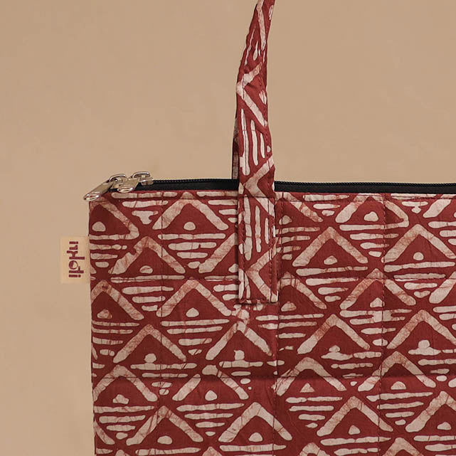 Brown - handcrafted quilted cotton handbag 08