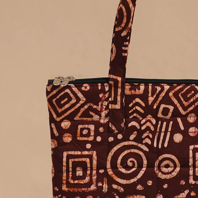 Brown - handcrafted quilted cotton handbag 09