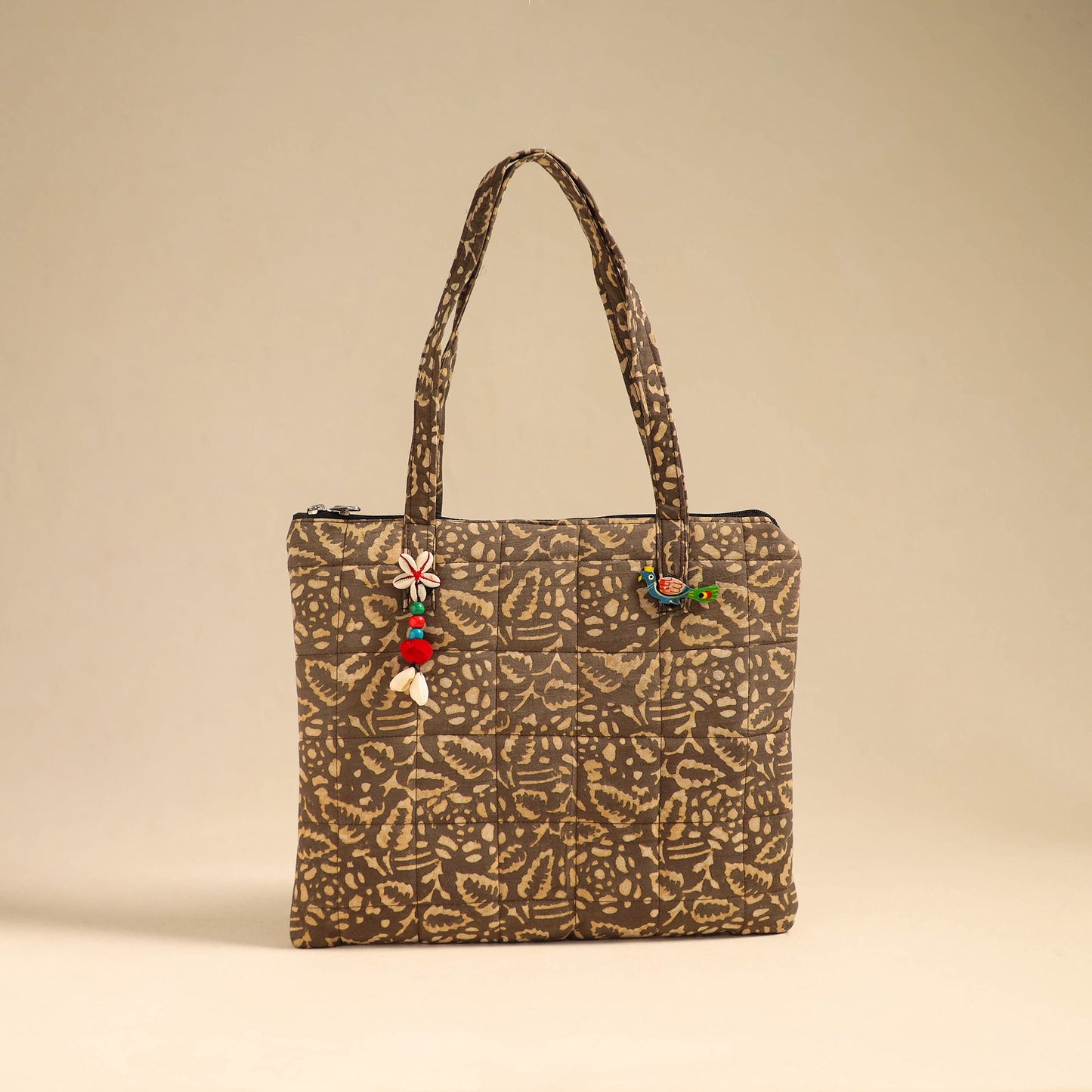 Brown Handcrafted Quilted Cotton Handbag