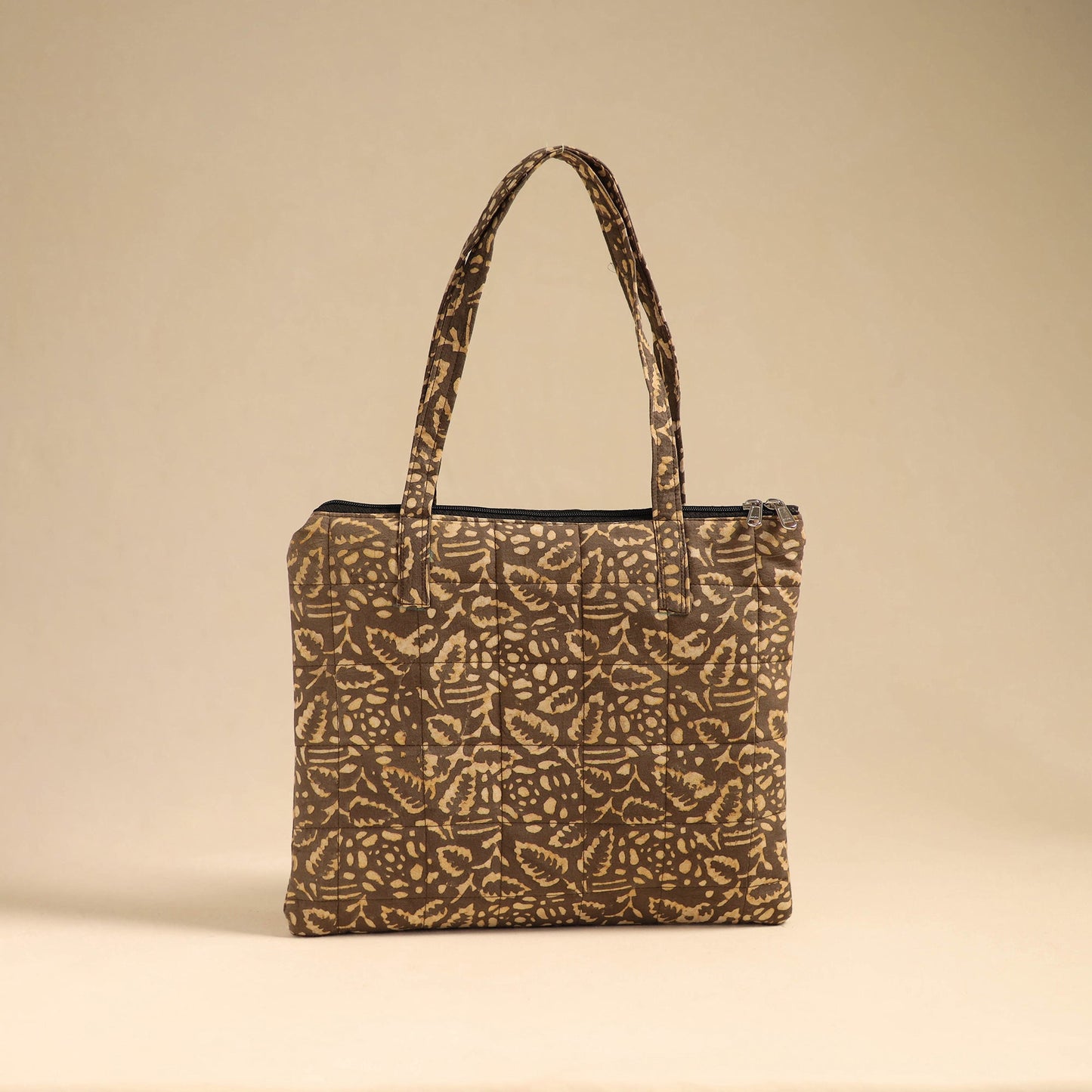 Brown Handcrafted Quilted Cotton Handbag