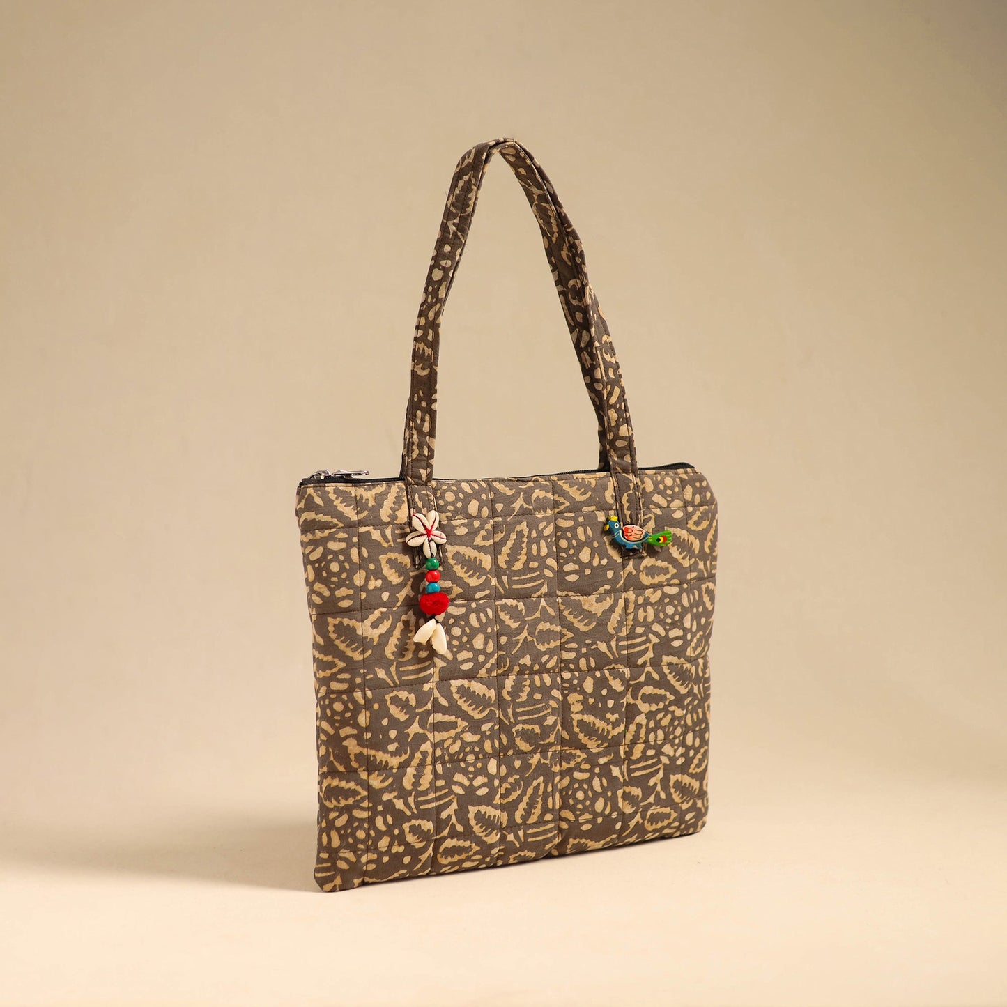 Brown Handcrafted Quilted Cotton Handbag