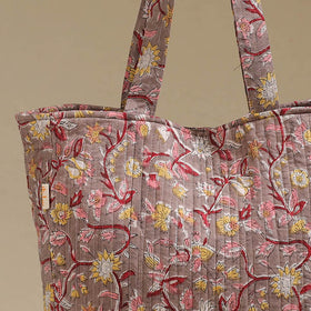 Handcrafted quilted sanganeri block printed fabric tote bag