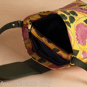 Brown Handcrafted Sanganeri Printed Leather Sling Bag