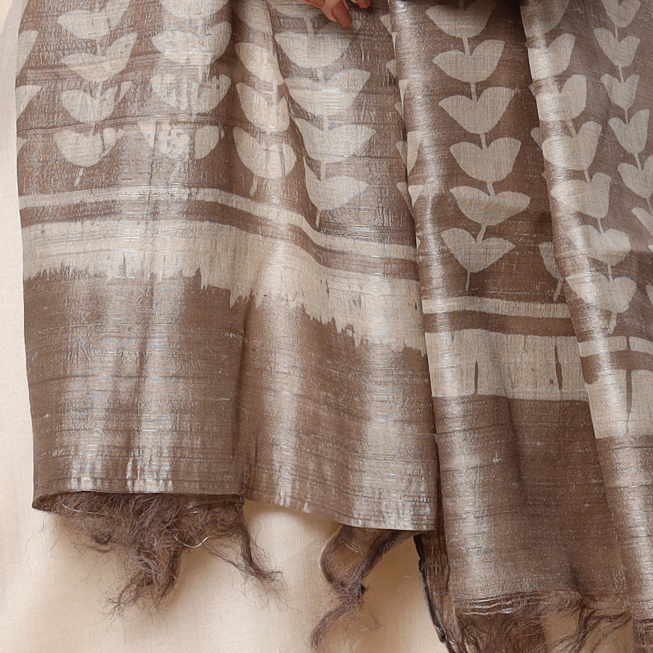 Buy Handloom Block Art Print Tussar Silk Bindaas Stole