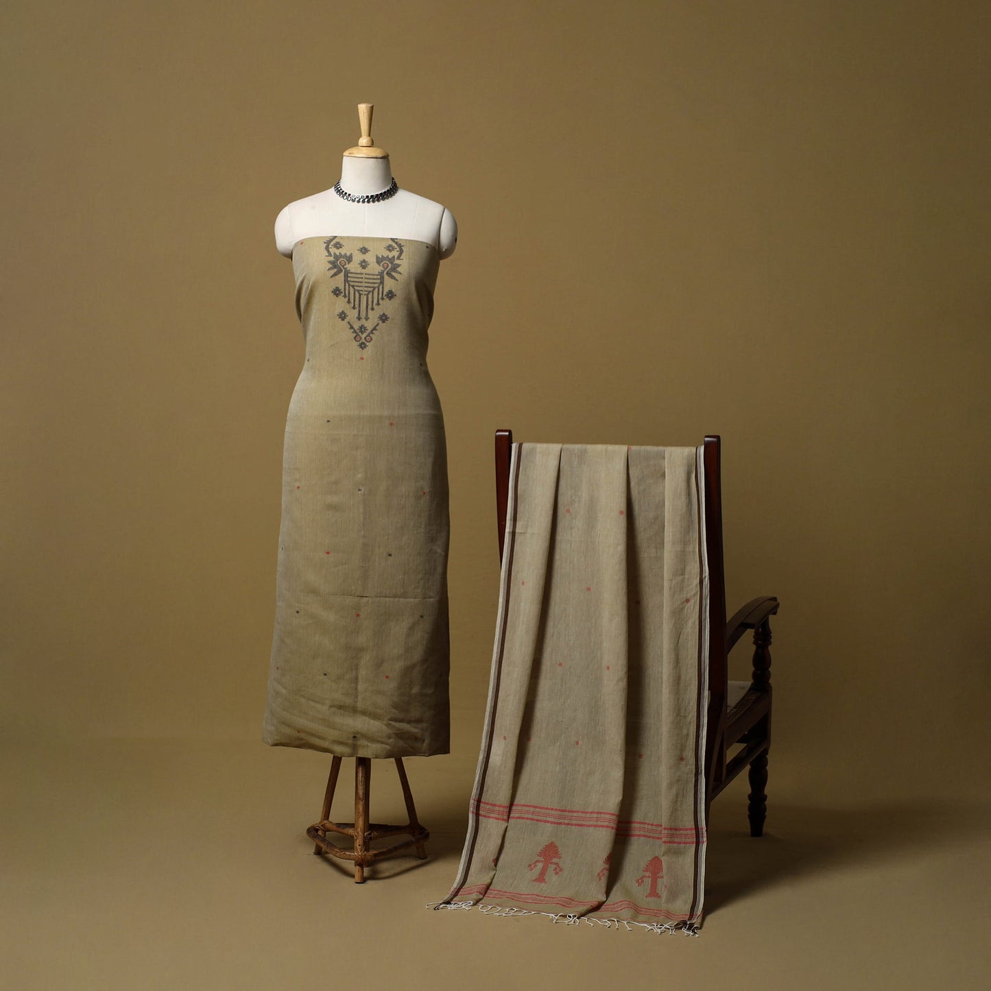 Handloom bengal jamdani cotton 2pc unstitched dress