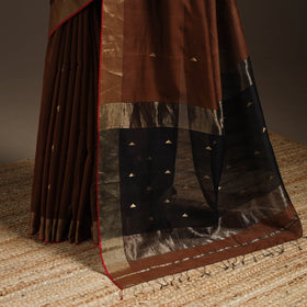 Brown - handloom buti maheshwari saree with zari border 21