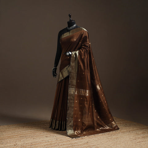 Brown - handloom buti maheshwari saree with zari border 41