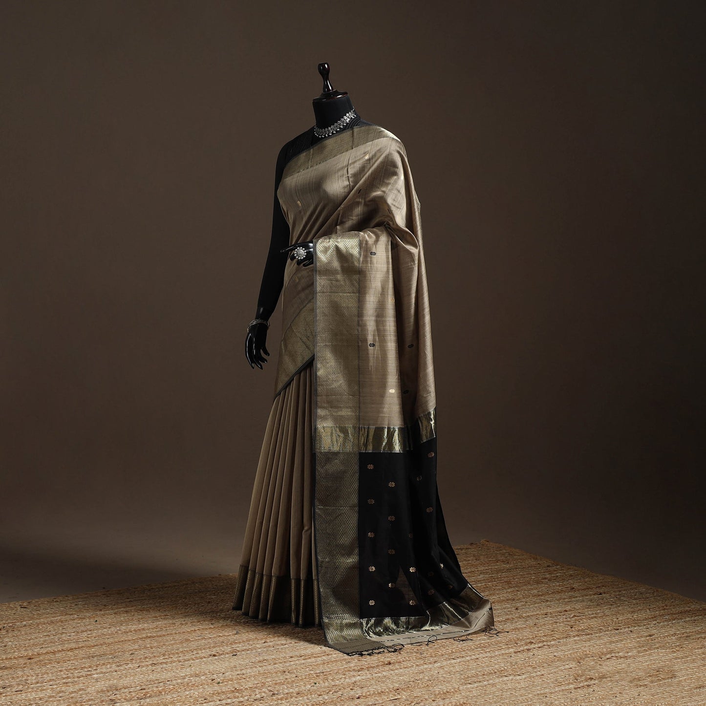 Brown - handloom buti maheshwari saree with zari border 43