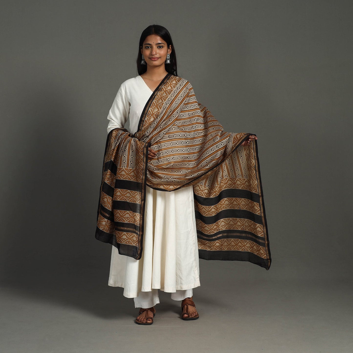 Brown - handloom chanderi silk bagru dupatta 25