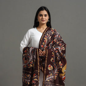 Brown - Handloom Chanderi Silk Hand Batik Printed Dupatta 05
