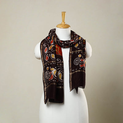 Buy Brown Handloom Chanderi Silk Hand Batik Print Stole