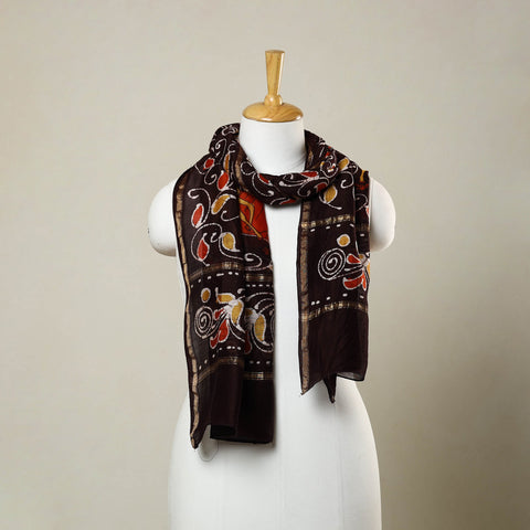 Buy Brown Handloom Chanderi Silk Hand Batik Print Stole