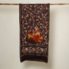 Buy Brown Handloom Chanderi Silk Hand Batik Print Stole