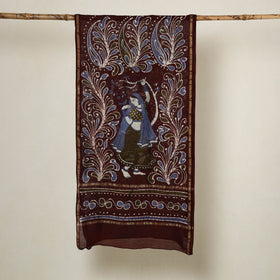 Brown - handloom chanderi silk hand batik stole 09