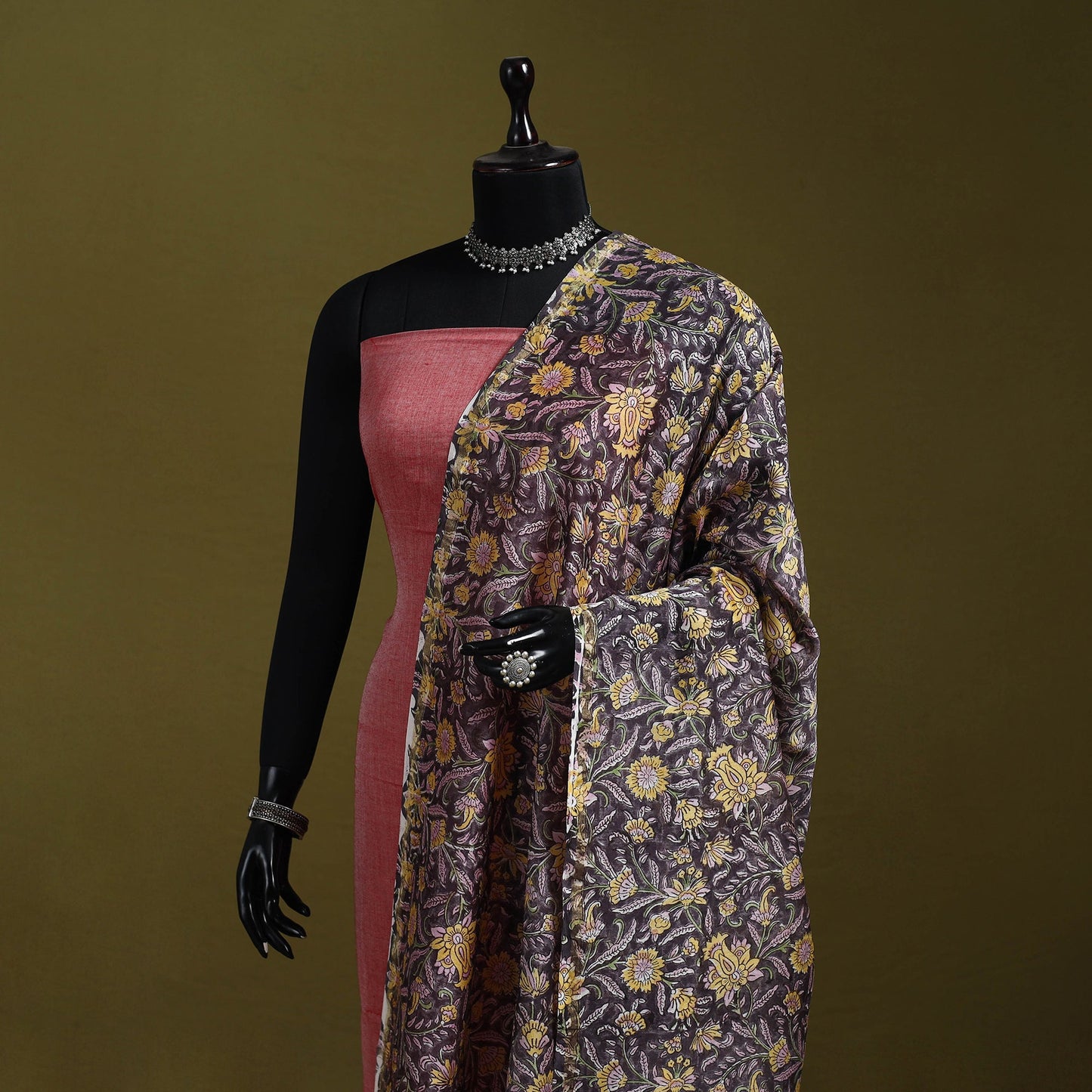 Brown - handloom chanderi silk hand sanganeri dupatta 37