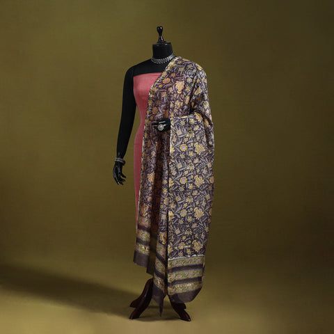 Brown - handloom chanderi silk hand sanganeri dupatta 37