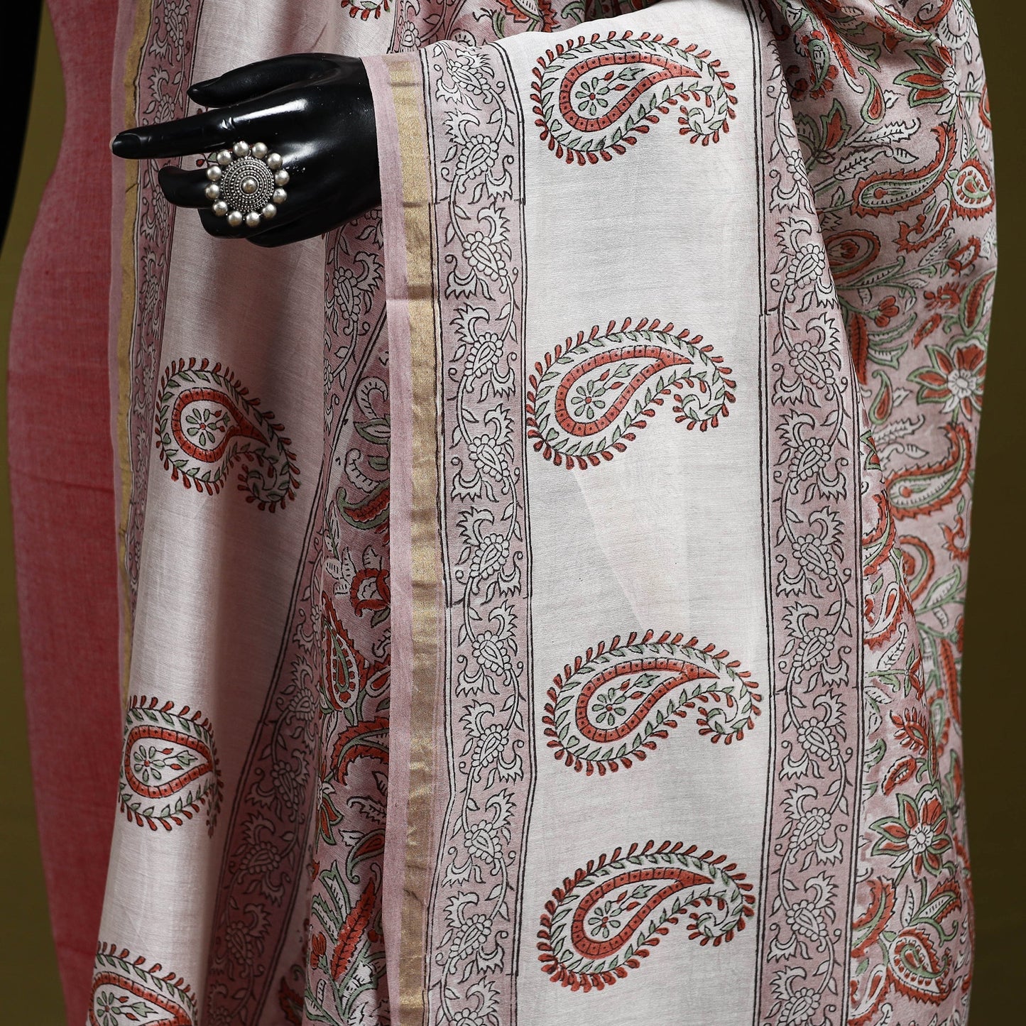 Brown - handloom chanderi silk hand sanganeri dupatta 42