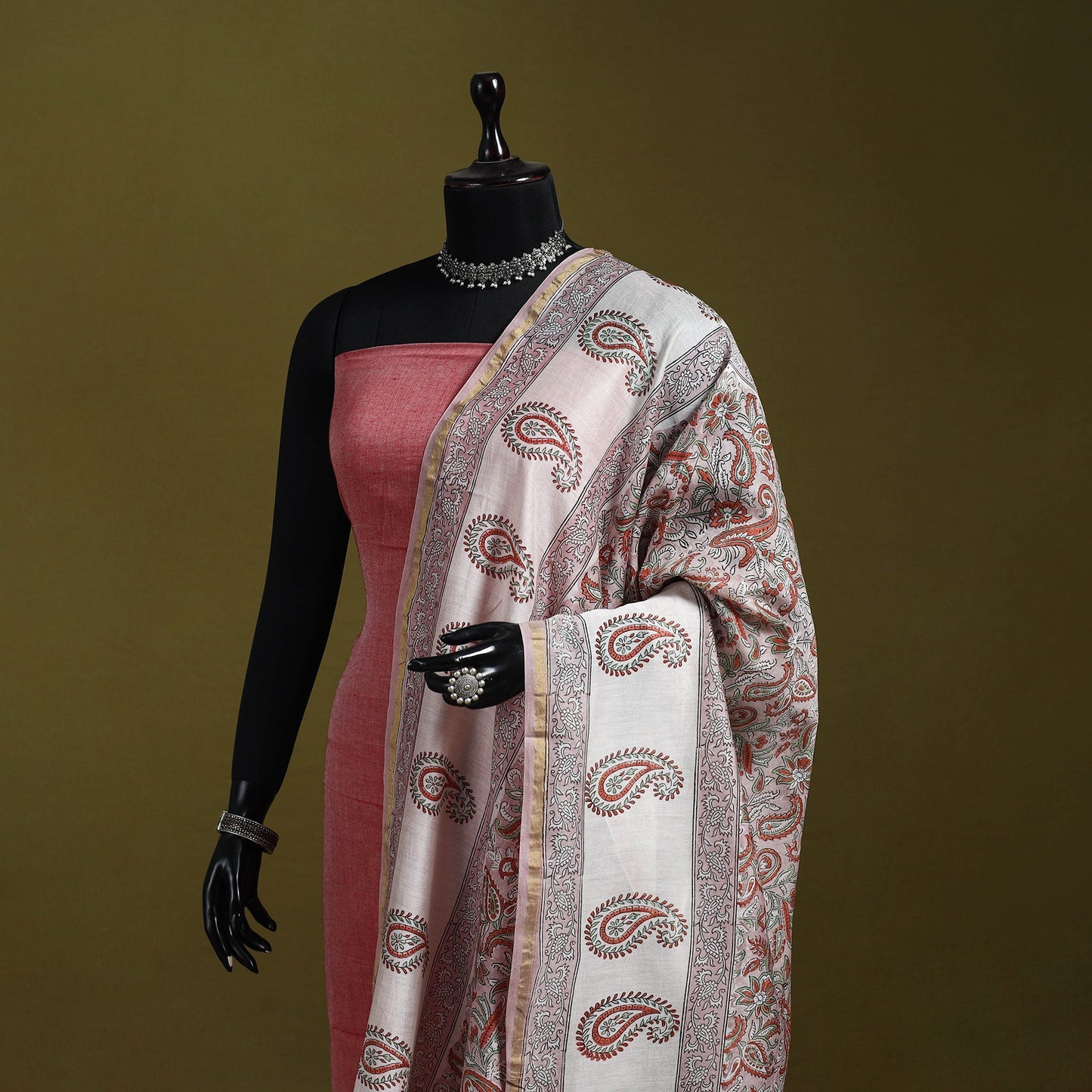 Brown - handloom chanderi silk hand sanganeri dupatta 42