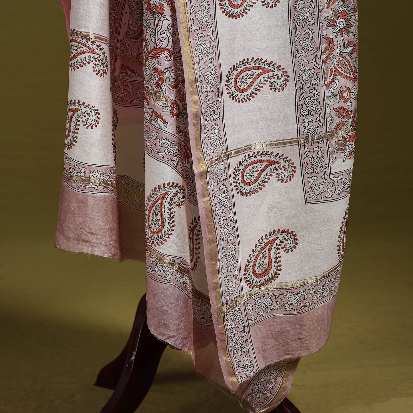 Brown - handloom chanderi silk hand sanganeri dupatta 42