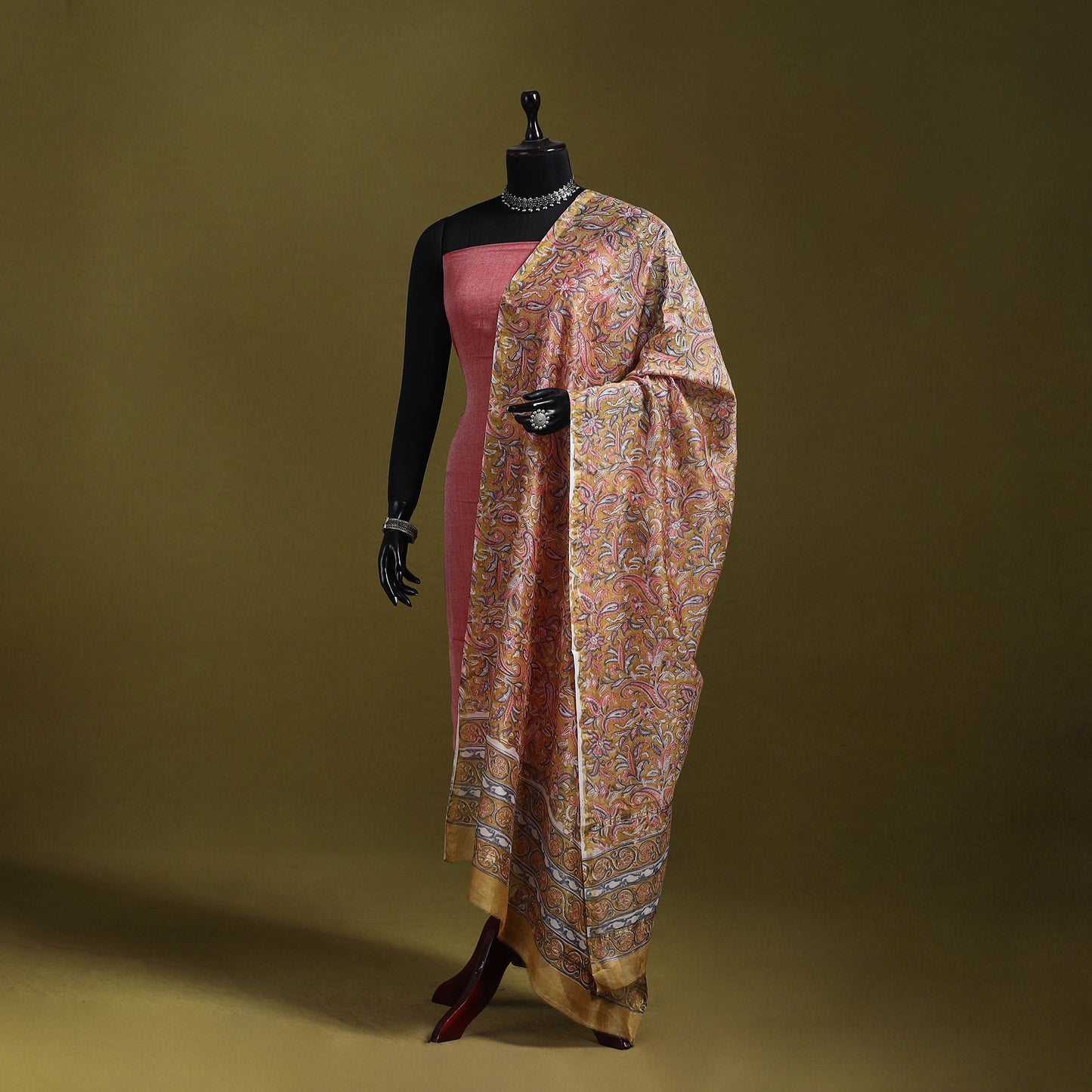 Brown - handloom chanderi silk hand sanganeri dupatta 25