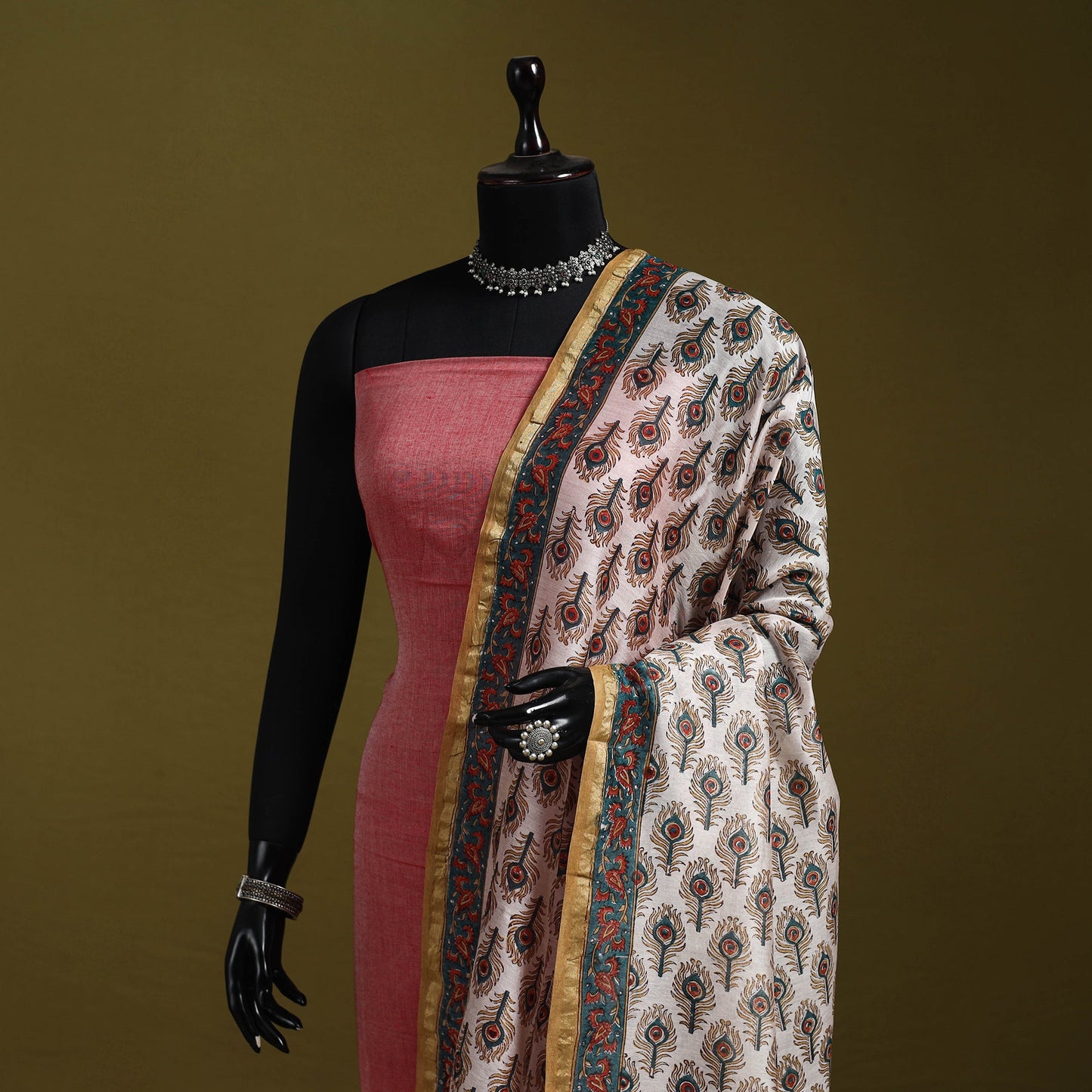 Brown - handloom chanderi silk hand sanganeri dupatta 28