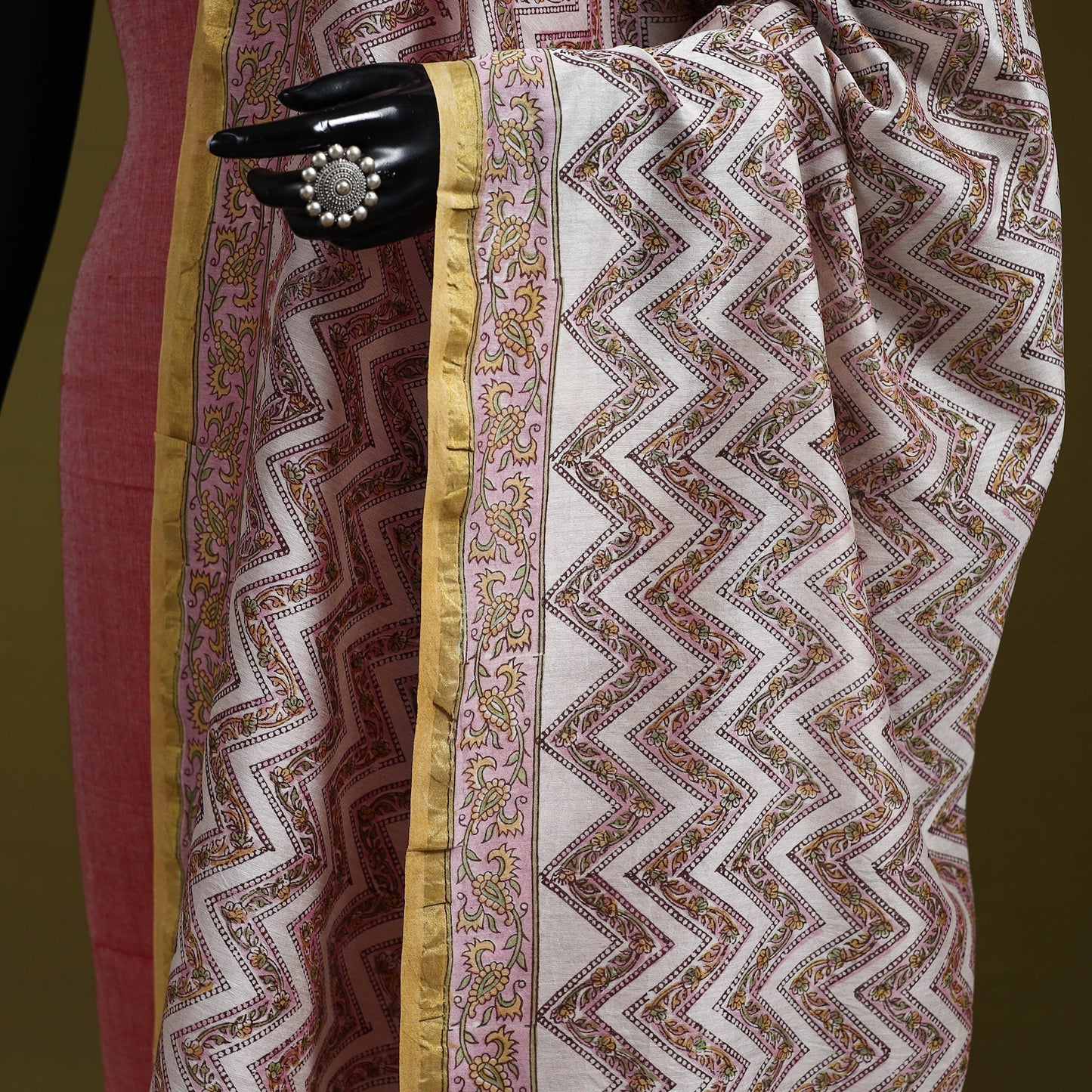 Brown - handloom chanderi silk hand sanganeri dupatta 34