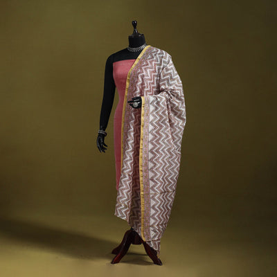 Brown - handloom chanderi silk hand sanganeri dupatta 34