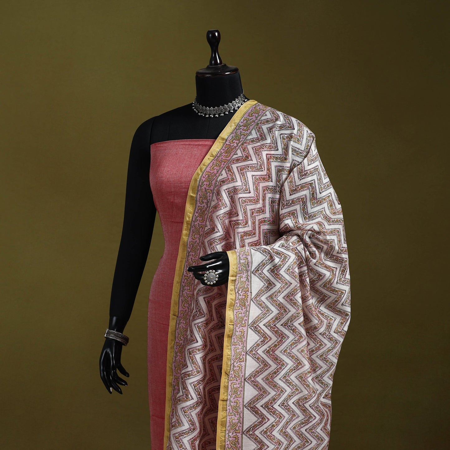 Brown - handloom chanderi silk hand sanganeri dupatta 34