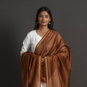 Brown - handloom chanderi silk kashida embroidery dupatta