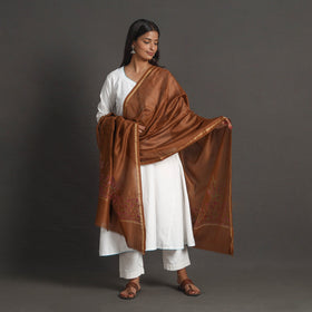 Brown - handloom chanderi silk kashida embroidery dupatta