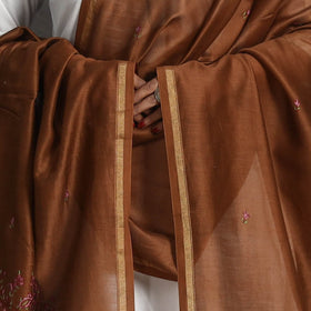 Brown - handloom chanderi silk kashida embroidery dupatta