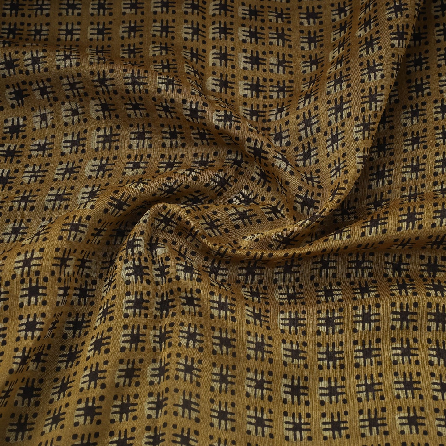 Brown Block Print Handloom Chanderi Silk Pipad Fabric