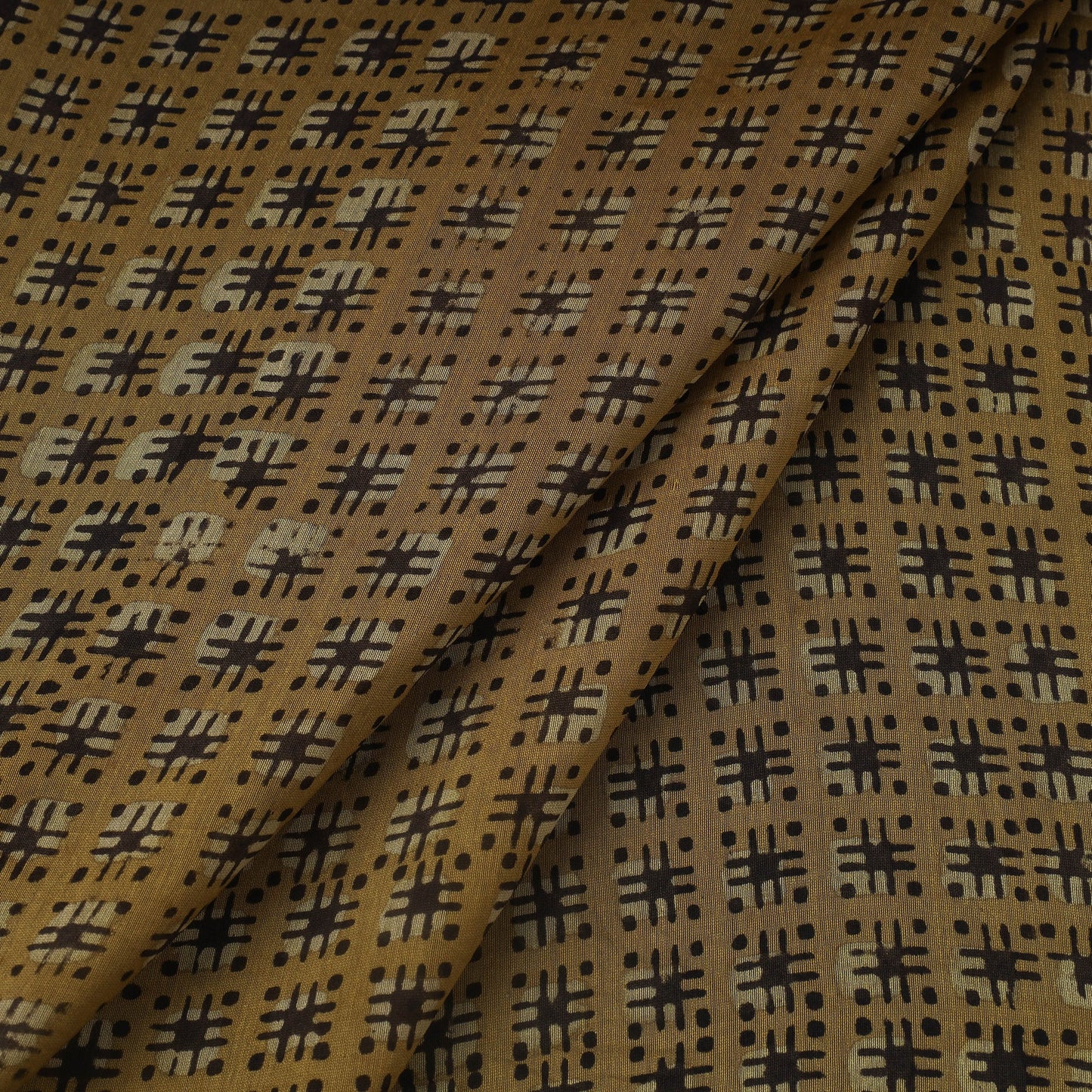 Brown Block Print Handloom Chanderi Silk Pipad Fabric