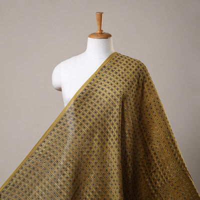 Brown Block Print Handloom Chanderi Silk Pipad Fabric