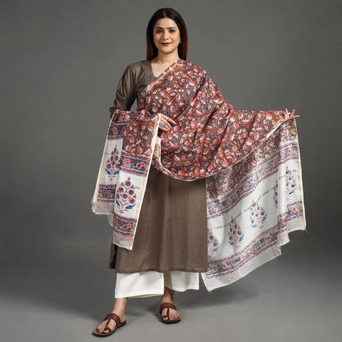  Handloom Chanderi Silk Sanganeri Print Dupatta