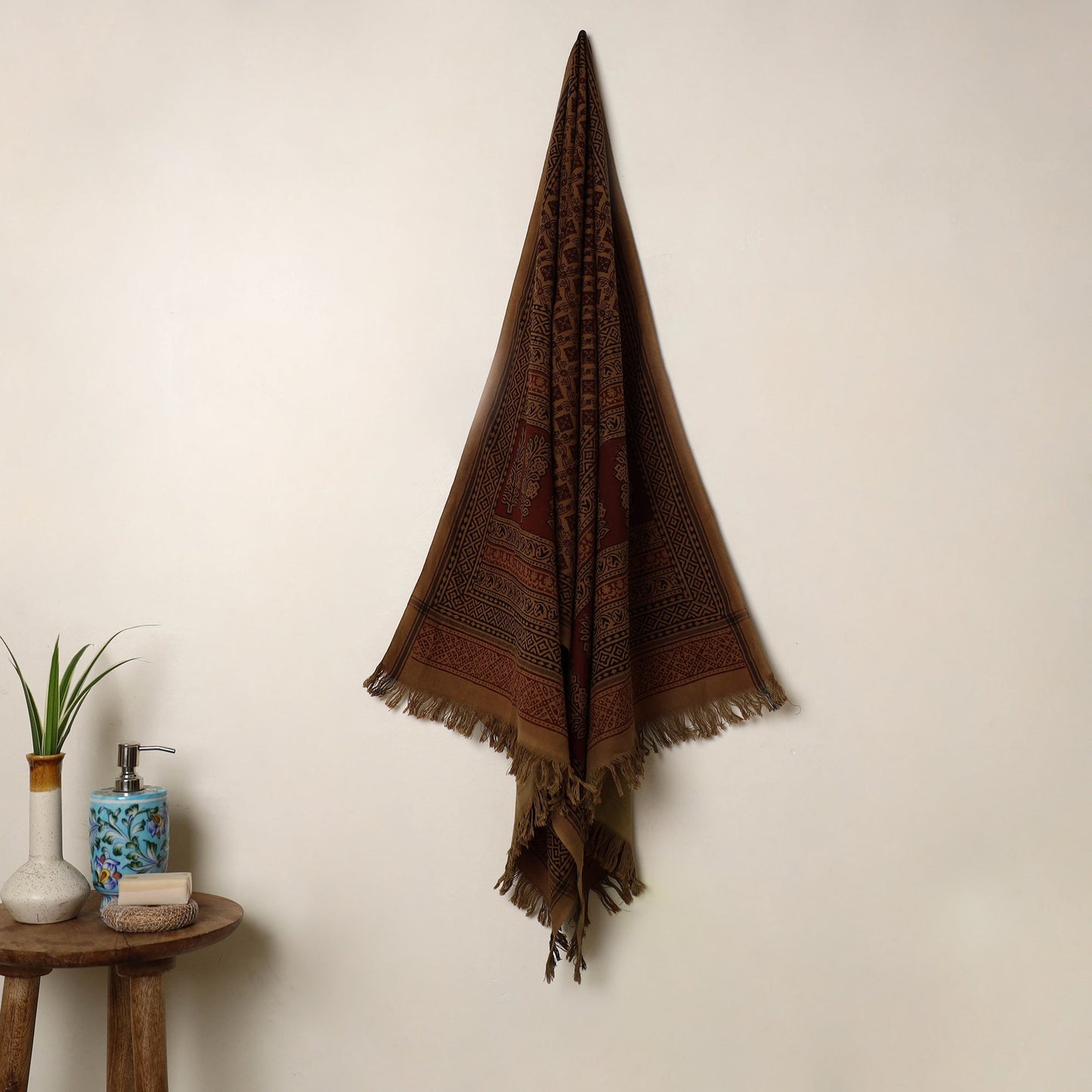 Buy Brown Handloom Cotton Bagh Print Towel