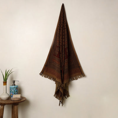 Buy Brown Handloom Cotton Bagh Print Towel