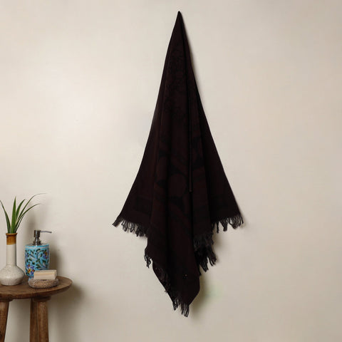 Brown Handloom Cotton Bagh Print Towel