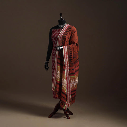 Brown - handloom cotton bengal hand kantha work dupatta 04