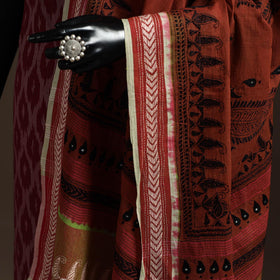 Brown - handloom cotton bengal hand kantha work dupatta 04