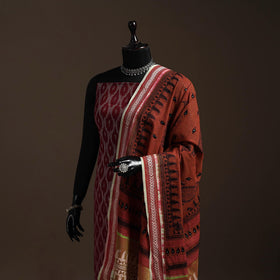 Brown - handloom cotton bengal hand kantha work dupatta 04
