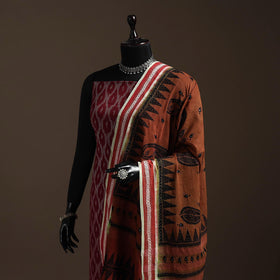 Brown - handloom cotton bengal hand kantha work dupatta 05