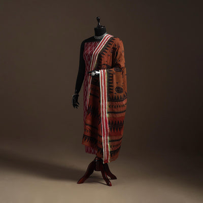 Brown - handloom cotton bengal hand kantha work dupatta 05