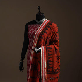 Brown - handloom cotton bengal hand kantha work dupatta 07