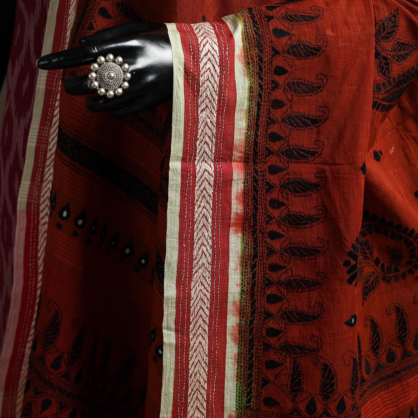 Brown - handloom cotton bengal hand kantha work dupatta 08