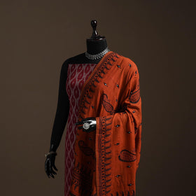 Brown - handloom cotton bengal hand kantha work dupatta 09