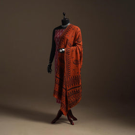 Brown - handloom cotton bengal hand kantha work dupatta 09