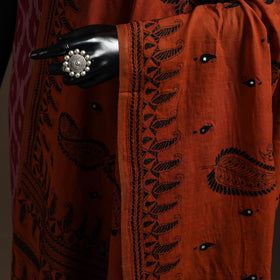 Brown - handloom cotton bengal hand kantha work dupatta 09