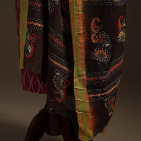 Brown - handloom cotton bengal hand kantha work dupatta 16