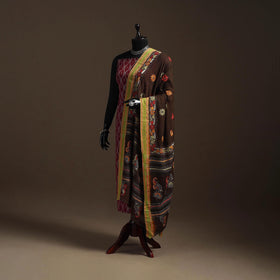 Brown - handloom cotton bengal hand kantha work dupatta 16